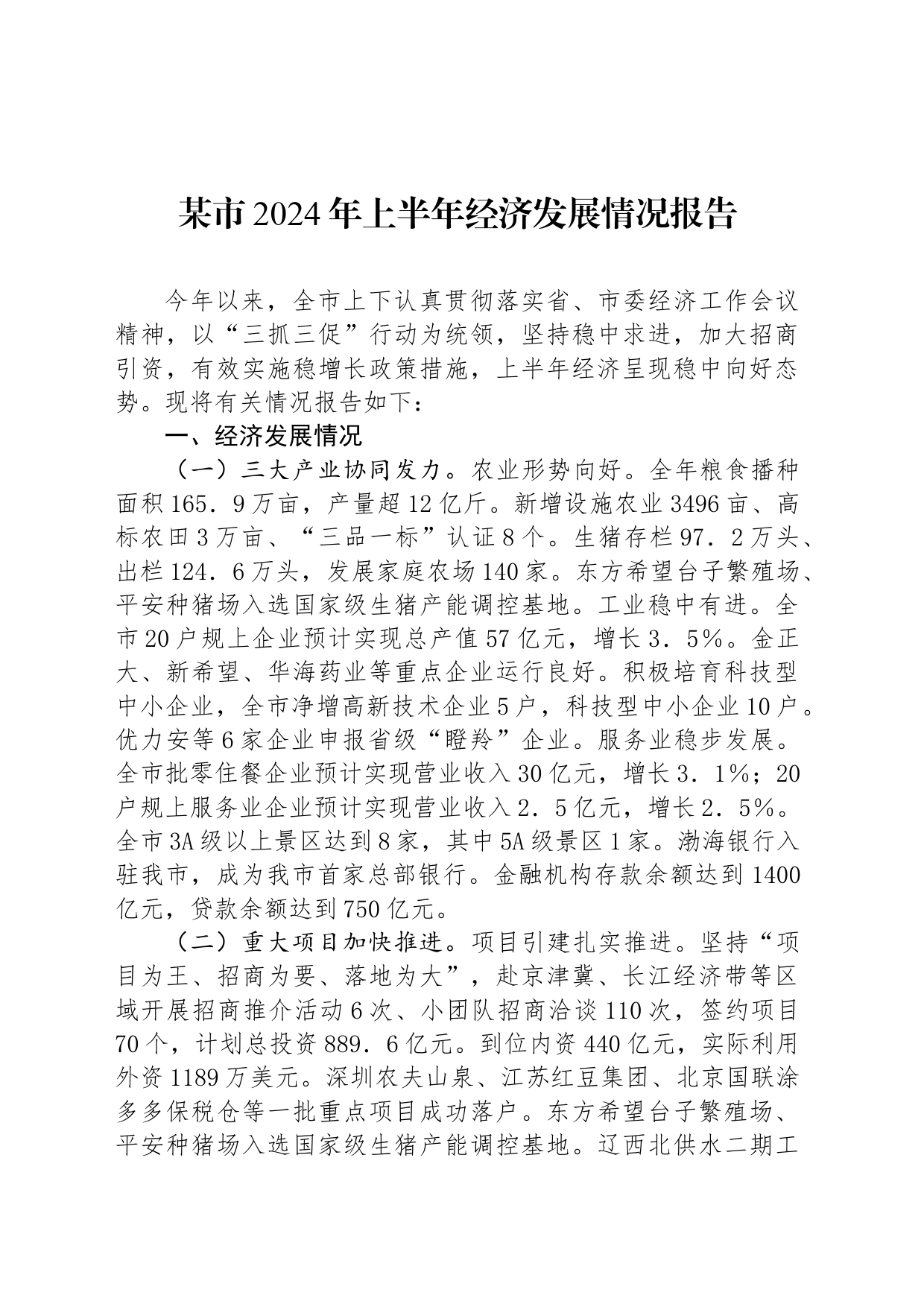 某市2024年上半年经济发展情况报告_第1页