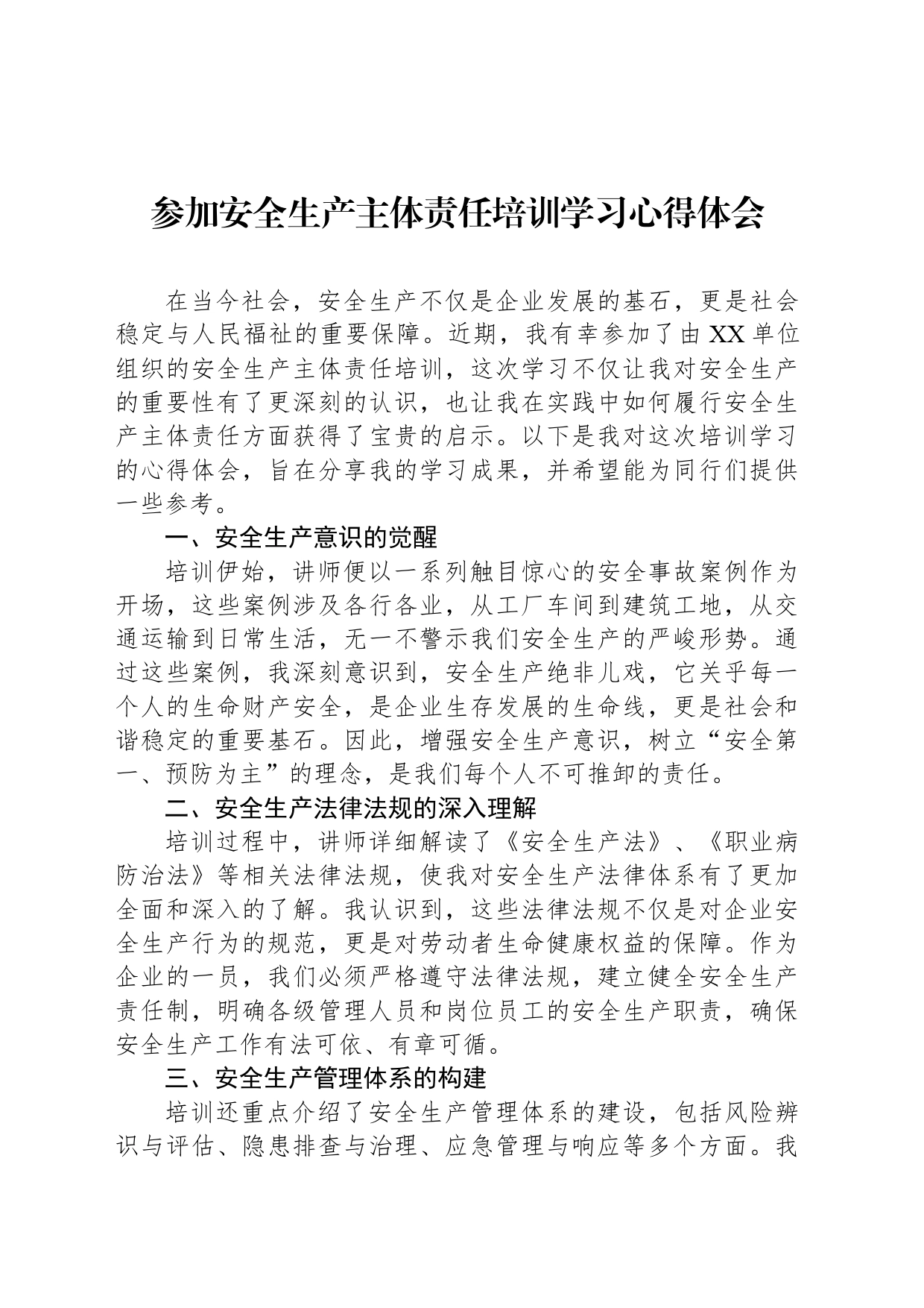 参加安全生产主体责任培训学习心得体会_第1页