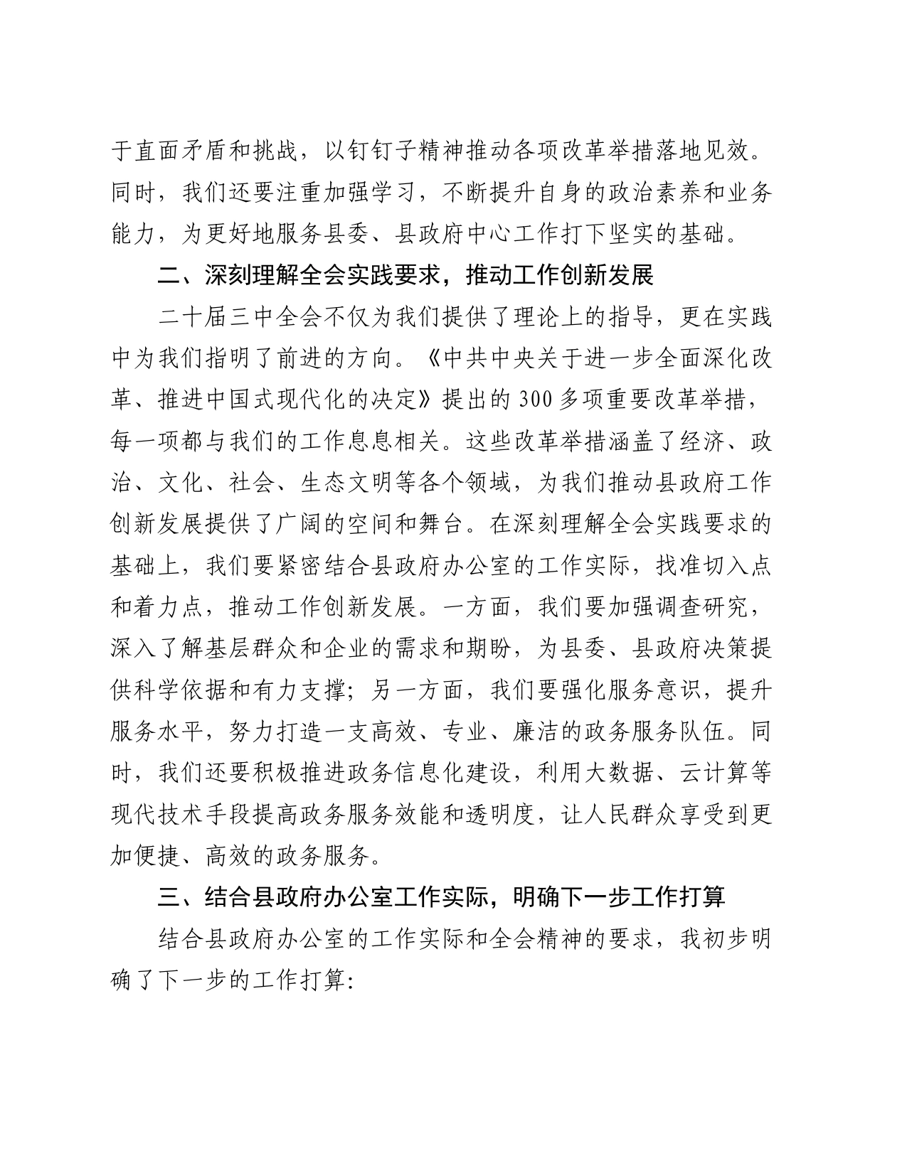 县政府办公室主任学习二十届三中全会精神研讨发言稿_第2页