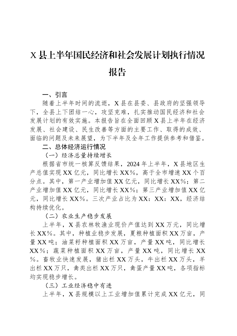 X县上半年国民经济和社会发展计划执行情况报告_第1页