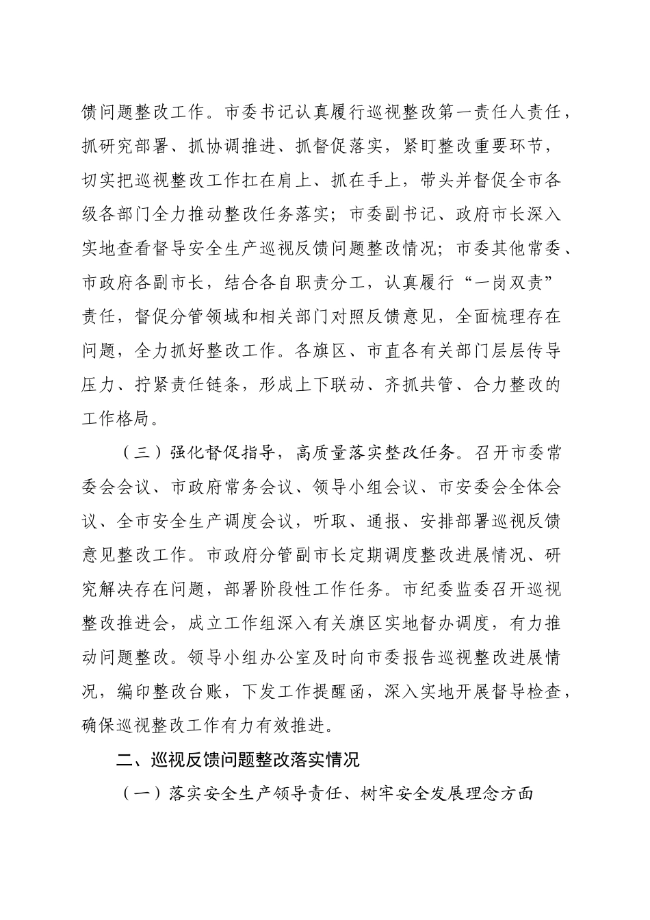 某市关于安全生产工作专项巡视整改进展情况的报告（6172字）_第2页