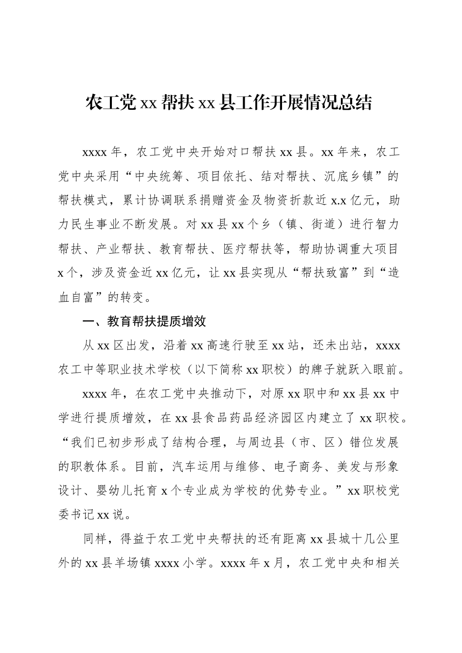 农工党xx帮扶xx县工作开展情况总结_第1页