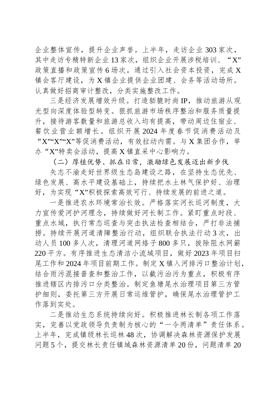 X镇关于2024年上半年经济社会发展情况及下半年工作安排的报告_第2页