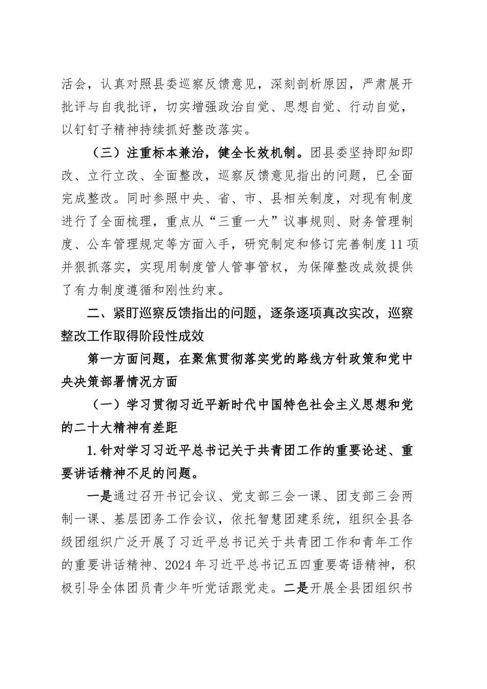 共青团县委员会巡察问题整改工作报告总结汇报20240906_第2页