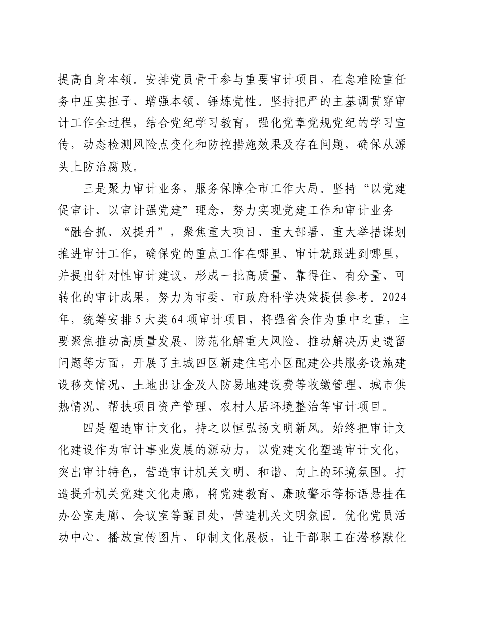 市审计局党组书记交流发言：党建引领 品牌聚能 推动审计工作高质量发展_第2页