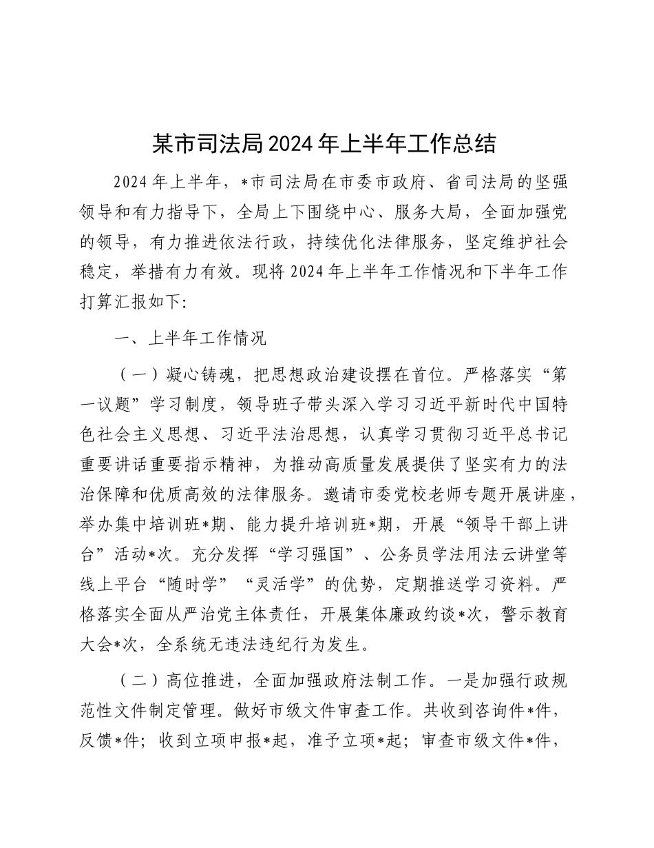 市司法局2024年上半年工作总结_第1页