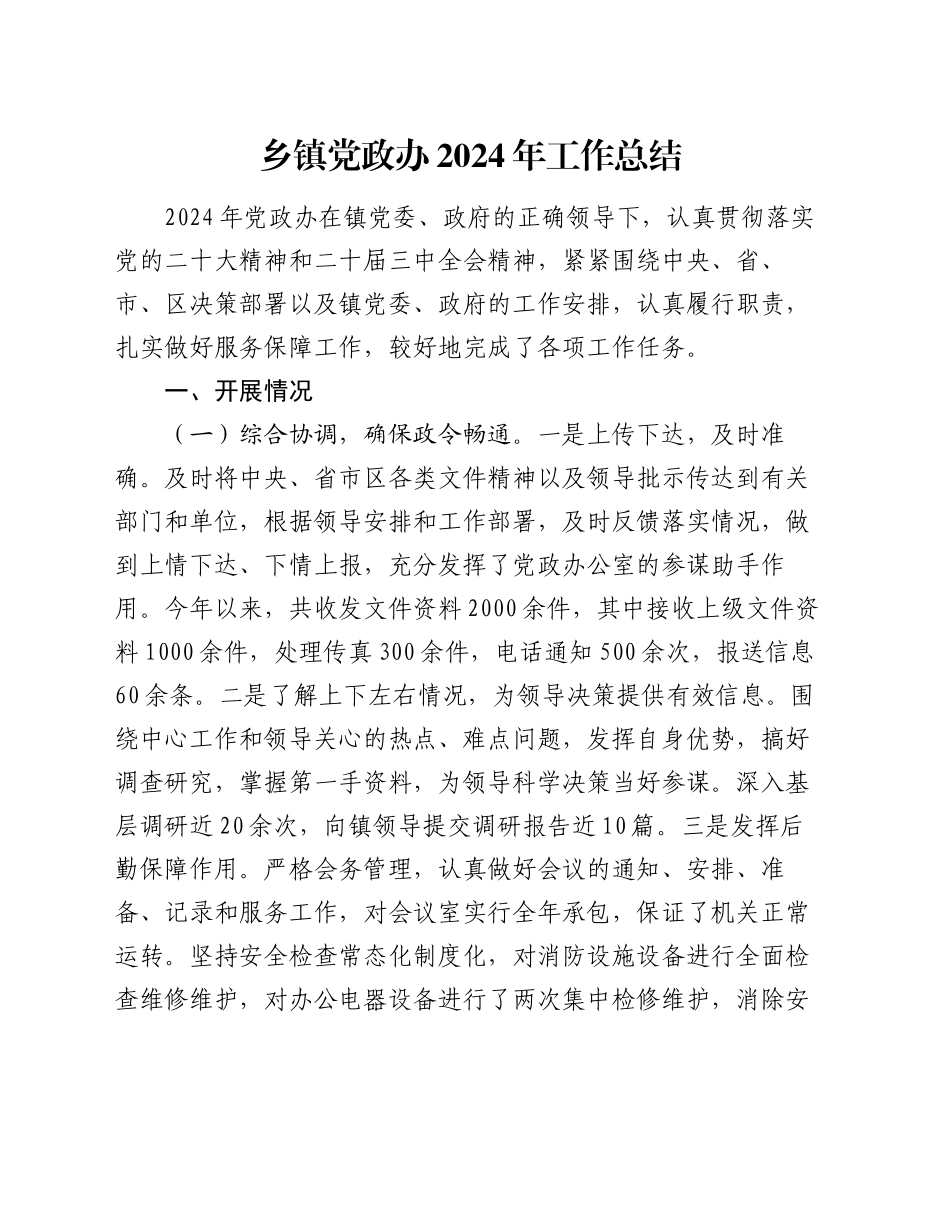乡镇街道党政办2024年工作总结_第1页