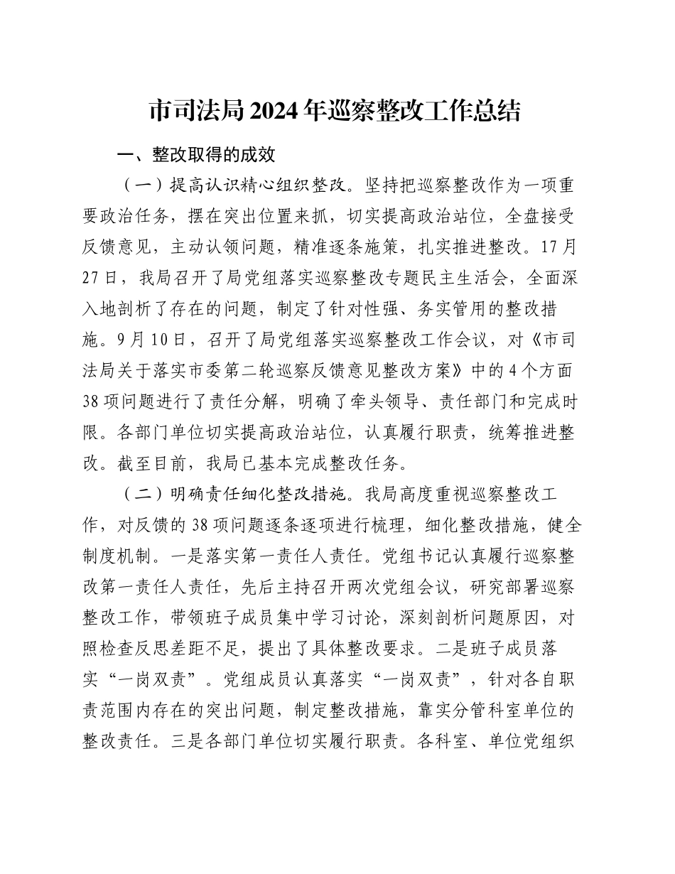 市司法局2024年巡察整改工作总结_第1页