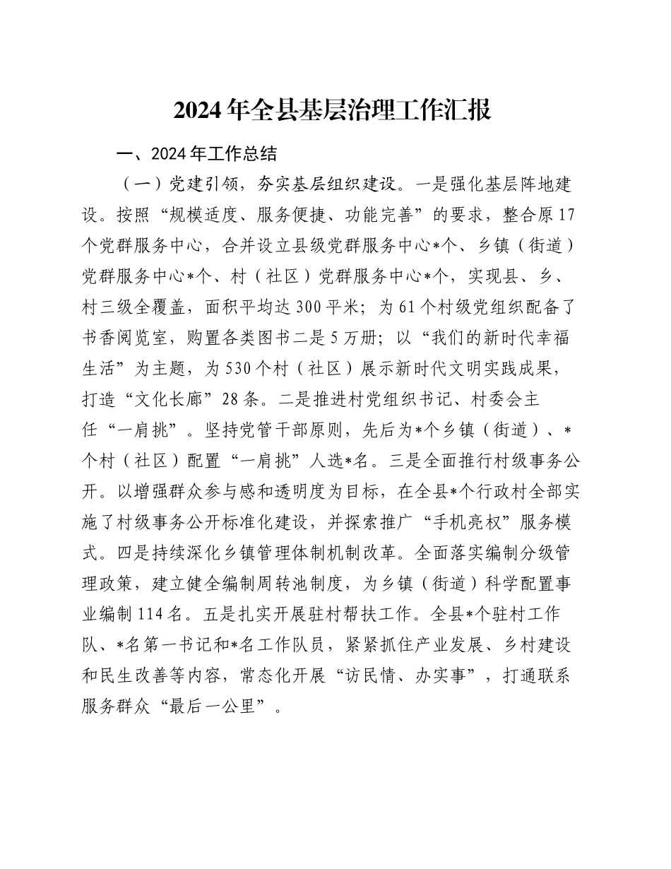 2024年全县基层治理工作汇报_第1页