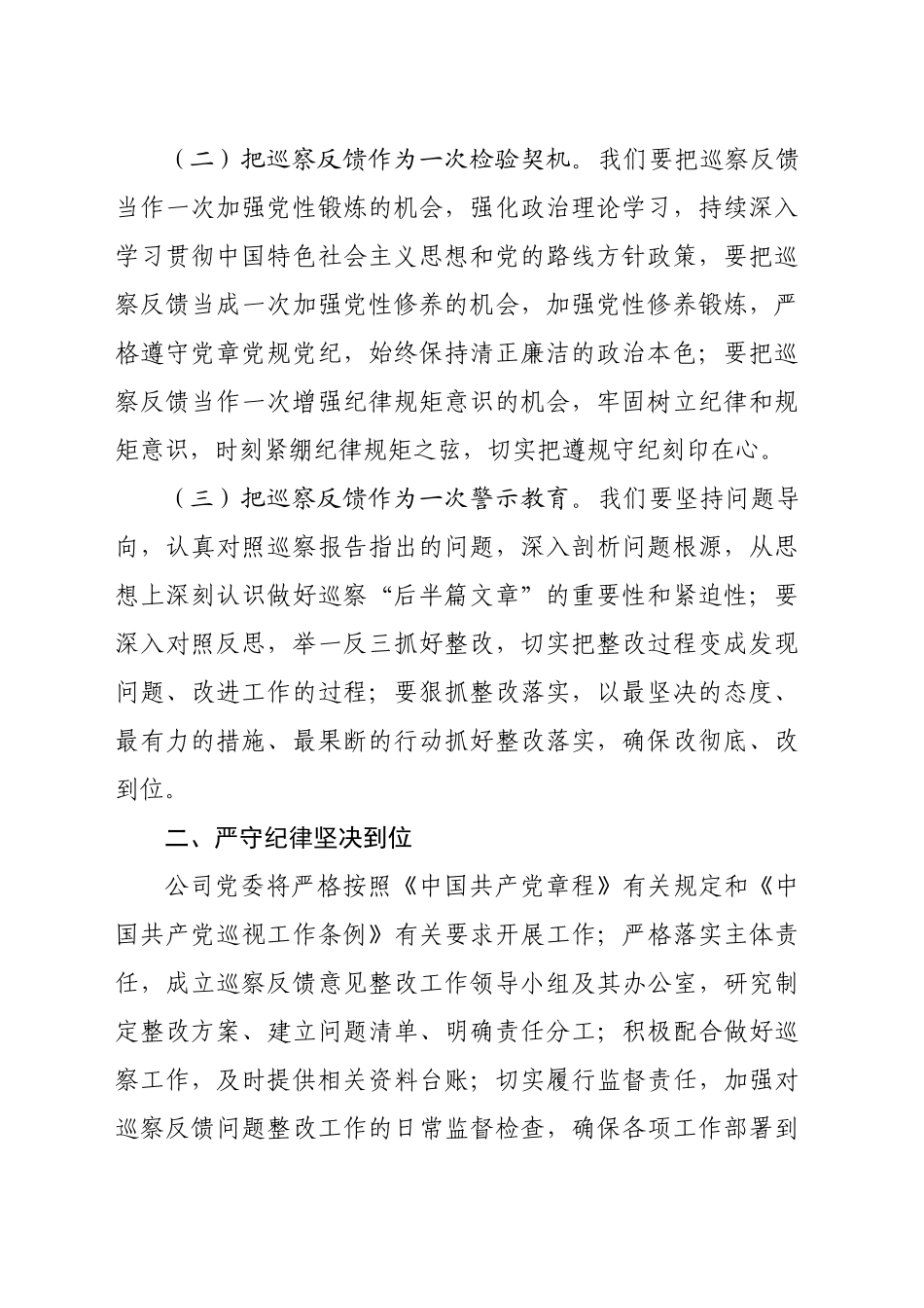 在2024年国企巡察整改工作情况反馈会上的发言_第2页