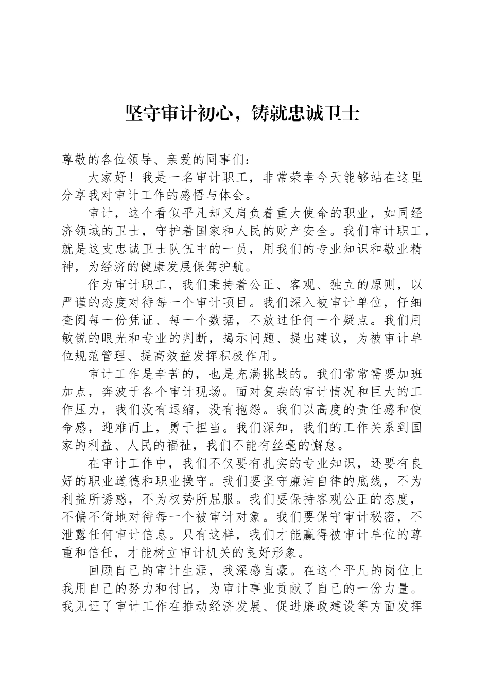 坚守审计初心，铸就忠诚卫士_第1页