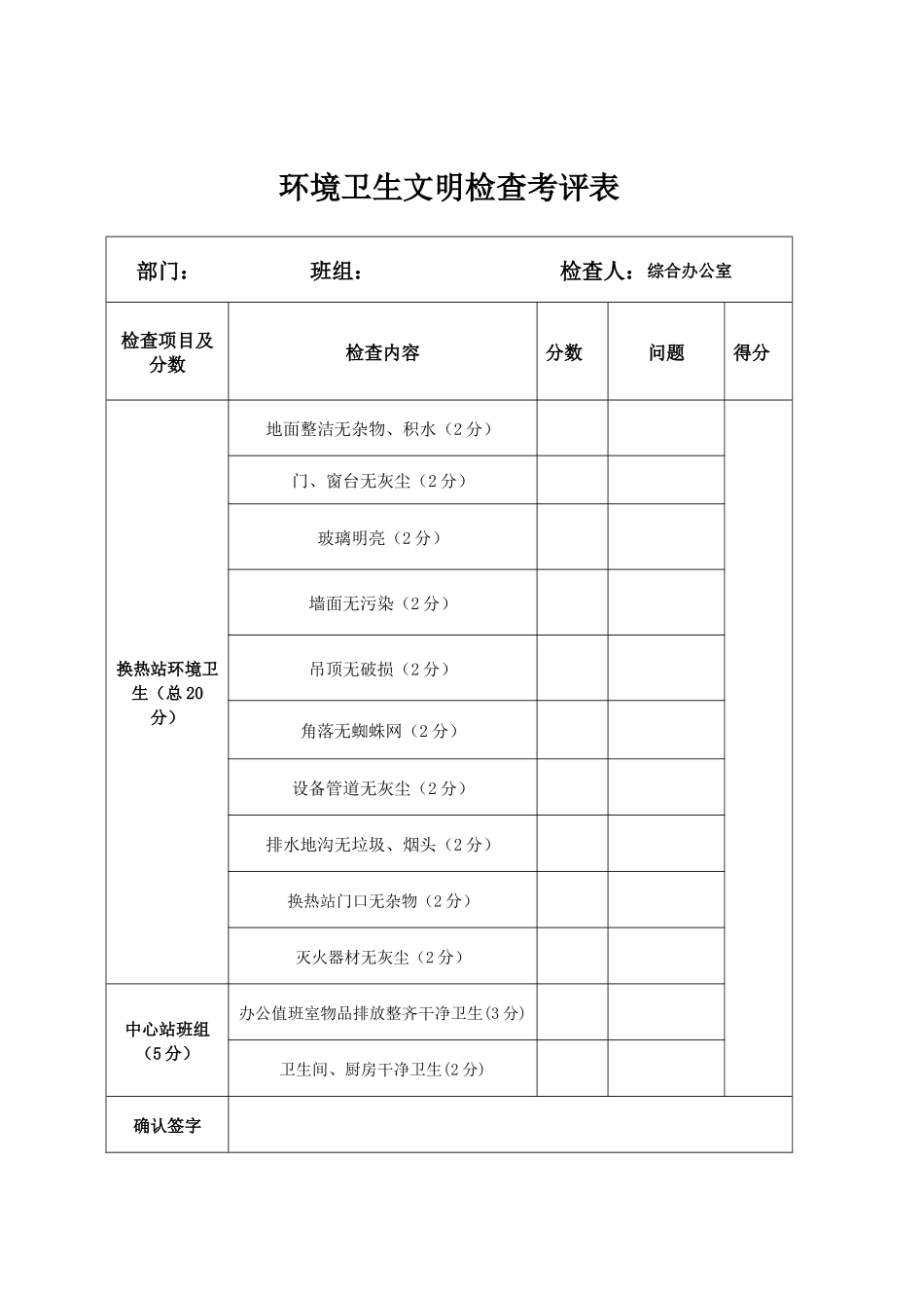 综合办卫生文明检查表_第1页