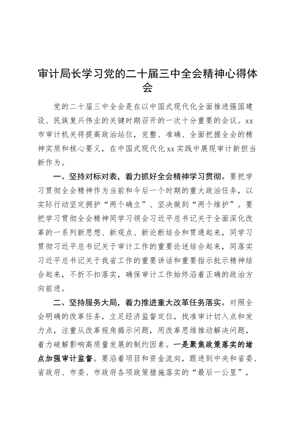 审计局长学习党的二十届三中全会精神心得体会20241016_第1页