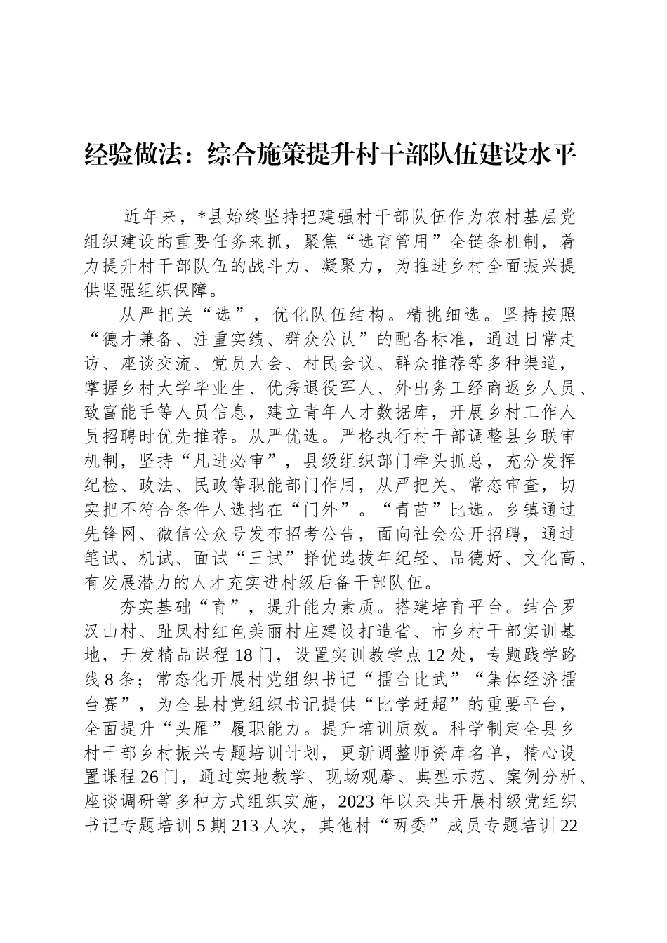 经验做法：综合施策提升村干部队伍建设水平_第1页