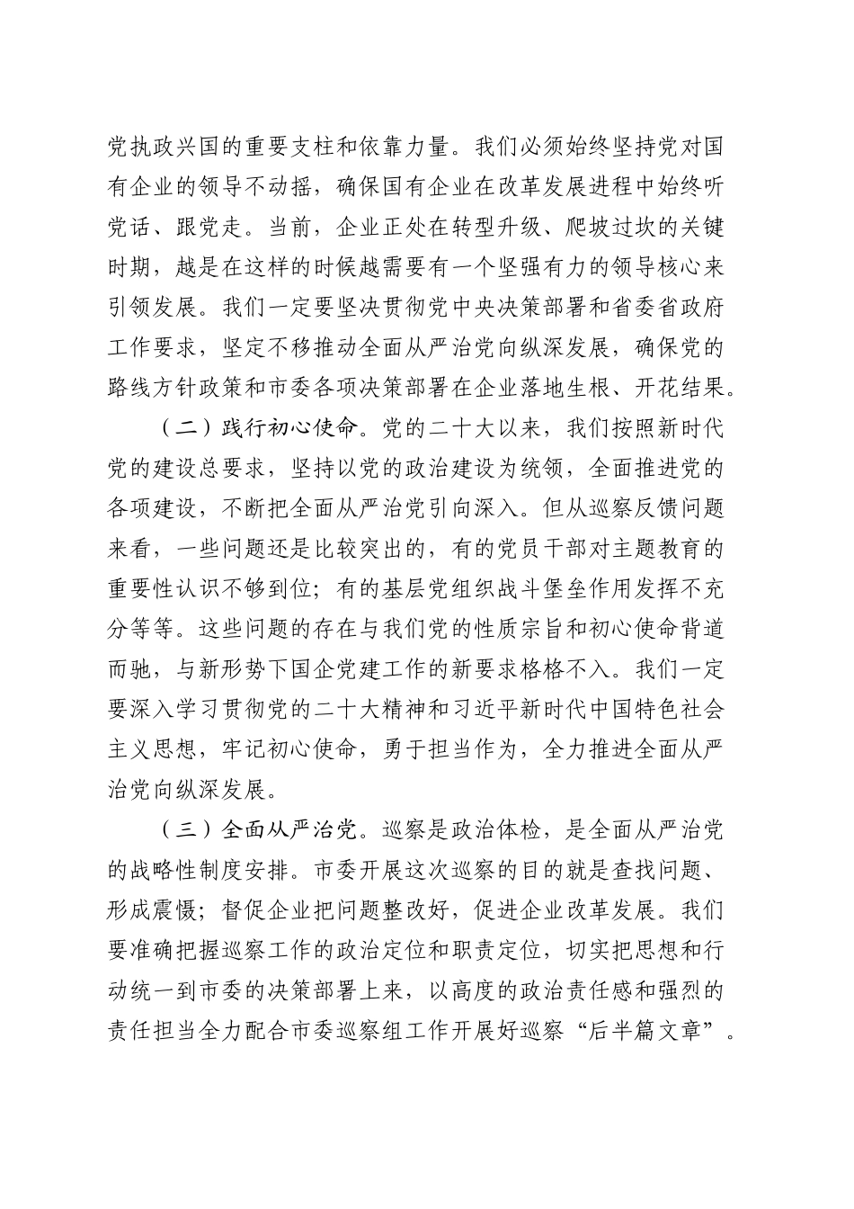 公司巡察整改反馈意见会上的讲话_第2页