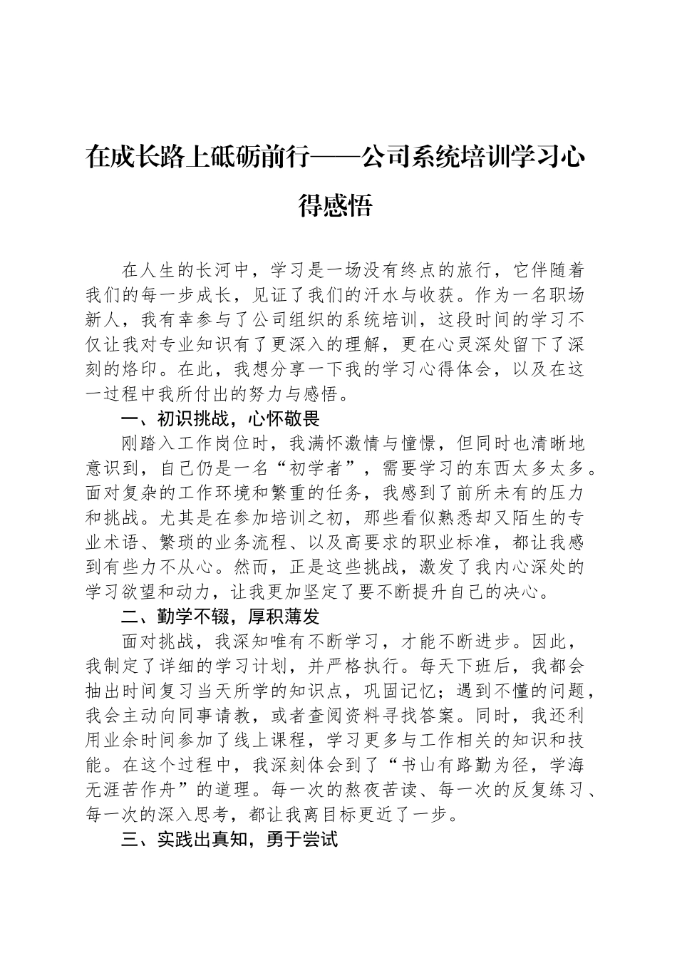 在成长路上砥砺前行——公司系统培训学习心得感悟_第1页