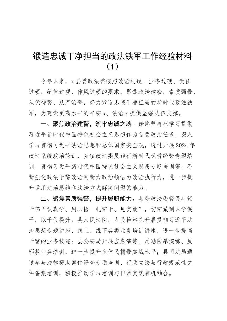 8篇锻造忠诚干净担当的政法铁军工作经验材料总结汇报报告队伍建设20241025_第1页