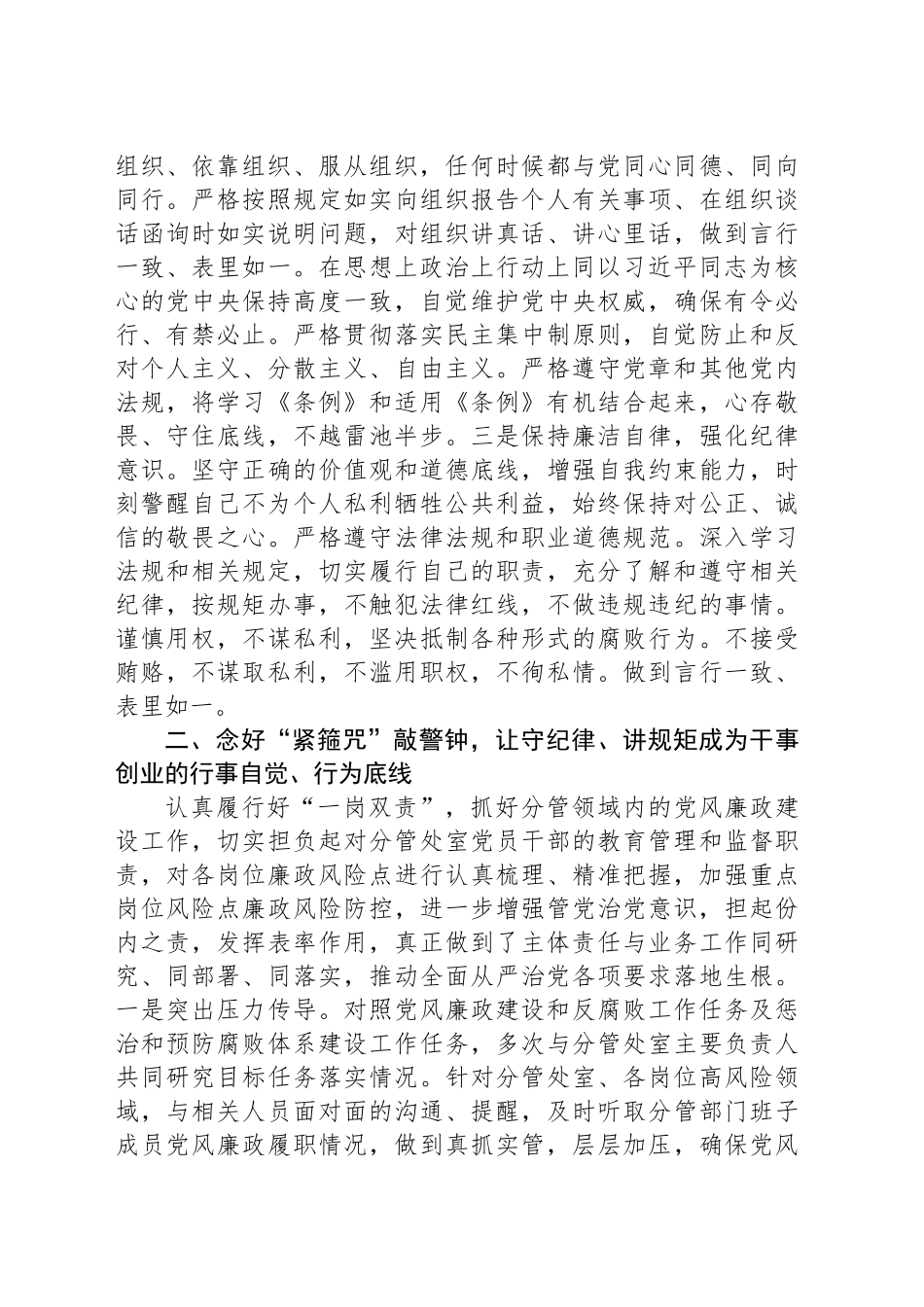 副职领导2024年履行党风廉政建设和反腐败斗争主体责任情况报告_第2页