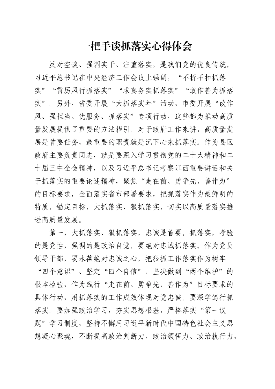 一把手谈抓落实心得体会发言3000字_第1页