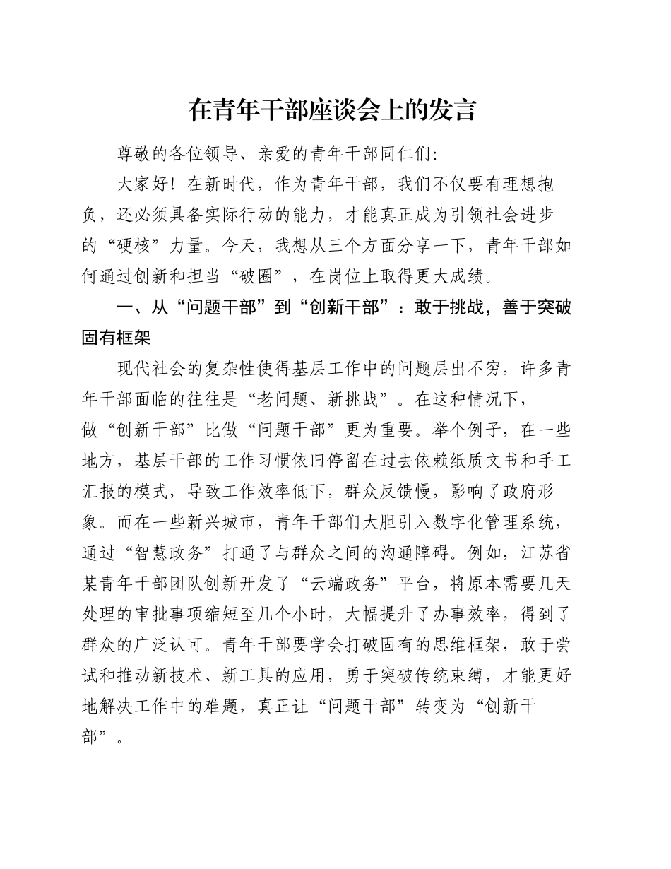 在青年干部座谈会上的发言（2）_第1页