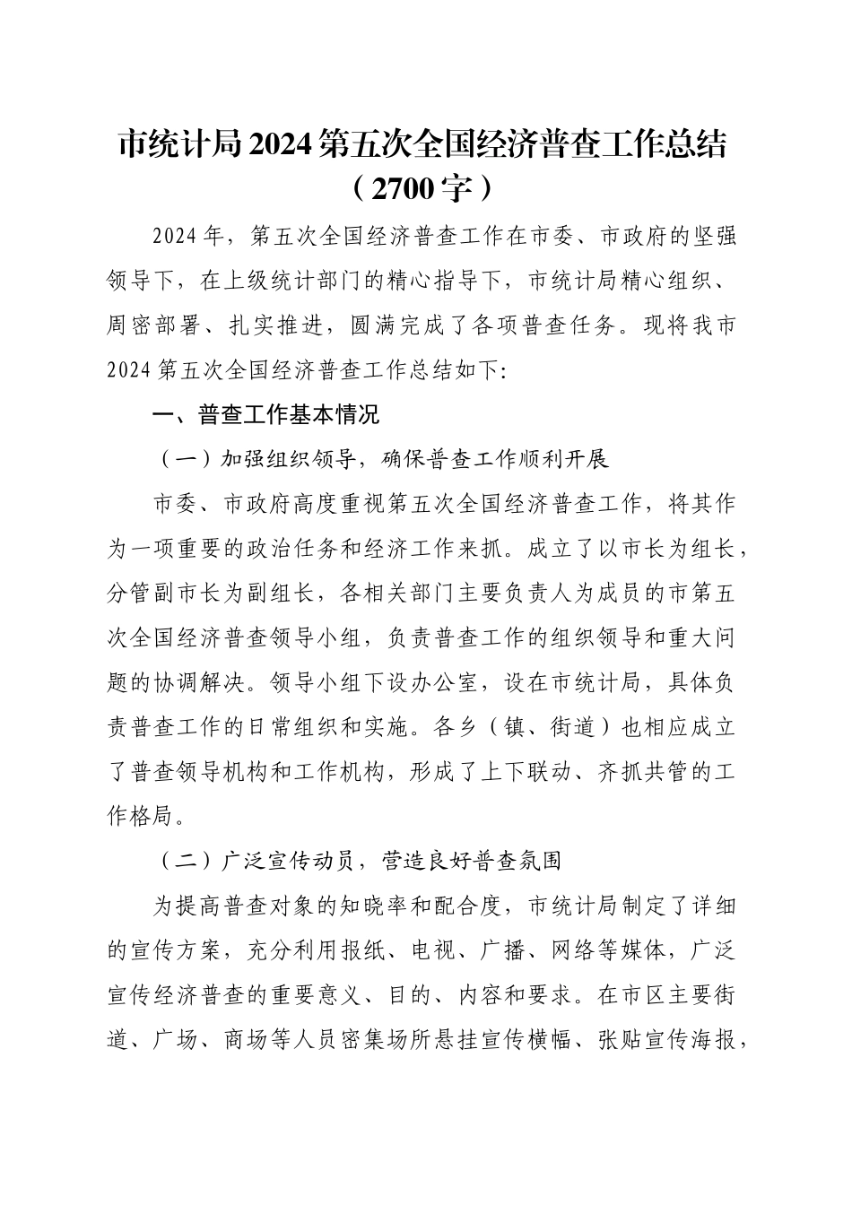 市统计局2024第五次全国经济普查工作总结（2700字）_第1页