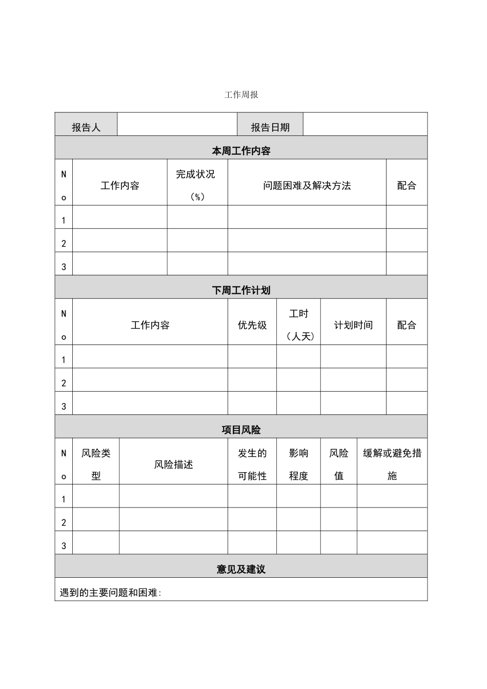 (完整word版)工作周报模板_第1页