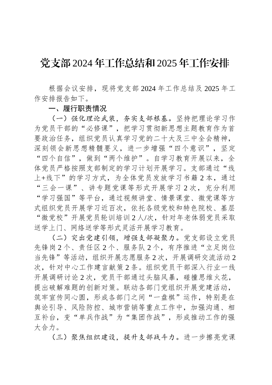 党支部2024年工作总结和2025年工作安排_第1页