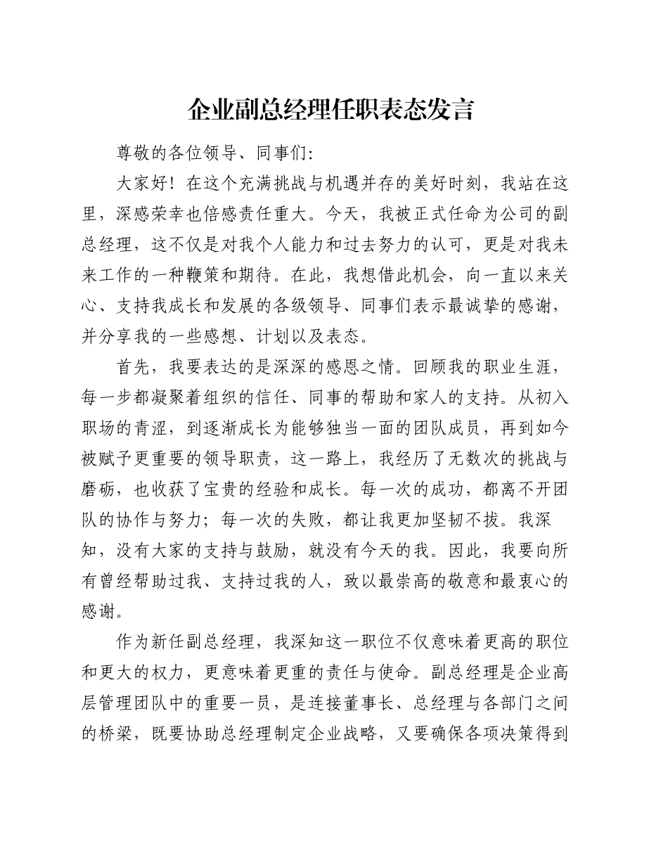 企业副总经理任职表态发言_第1页