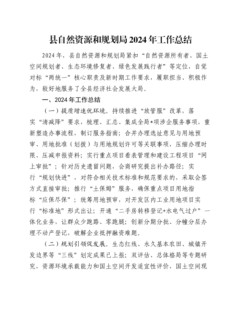 县自然资源和规划局2024年工作总结_第1页