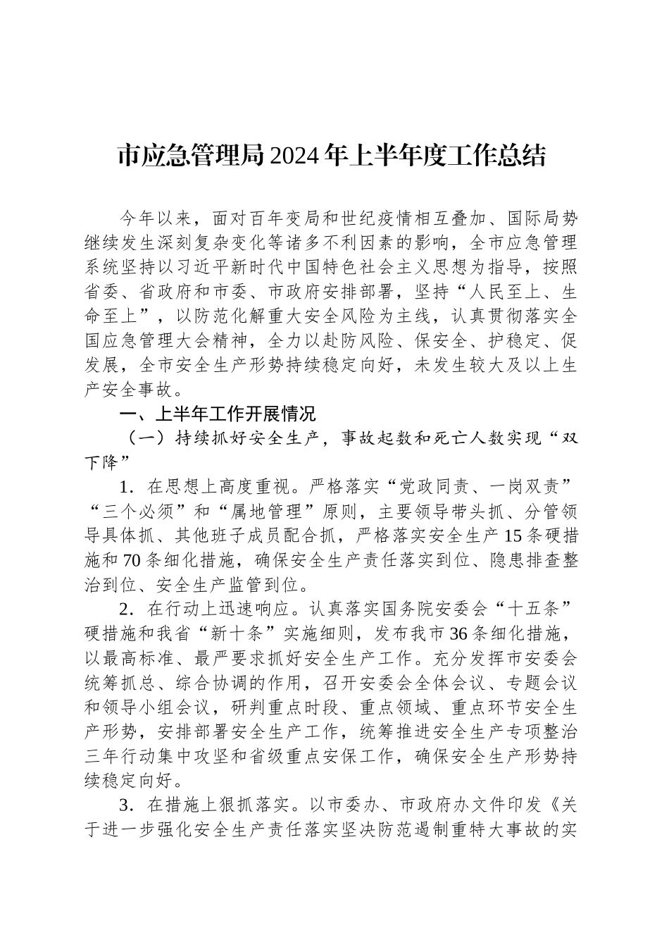 市应急管理局2024年上半年度工作总结_第1页