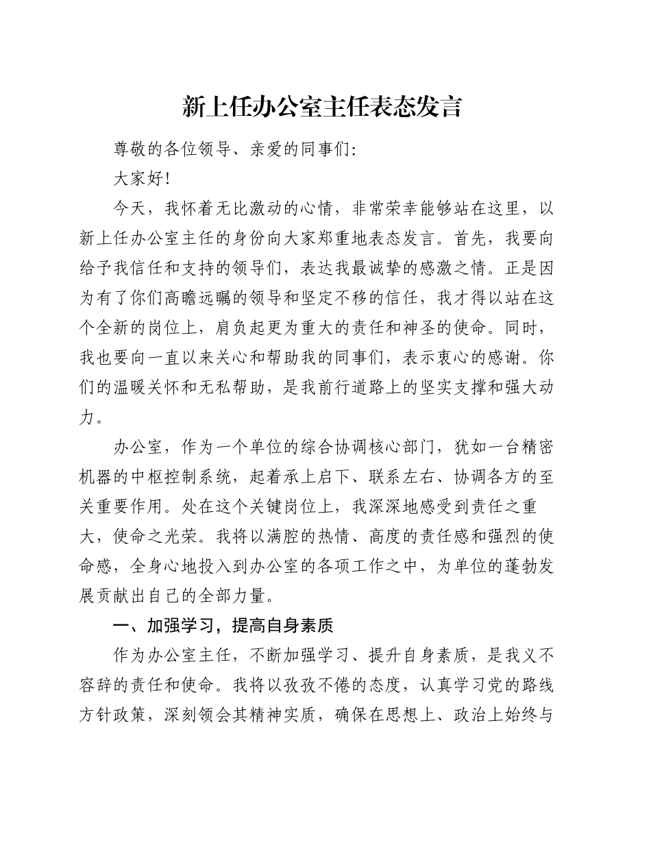 新上任办公室主任表态发言（2）_第1页