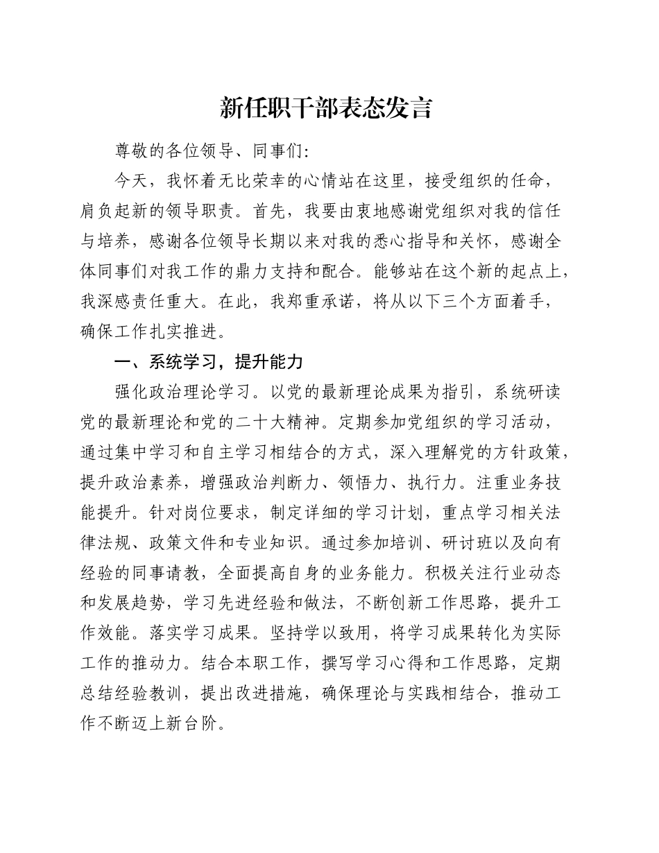 新任职干部表态发言_第1页