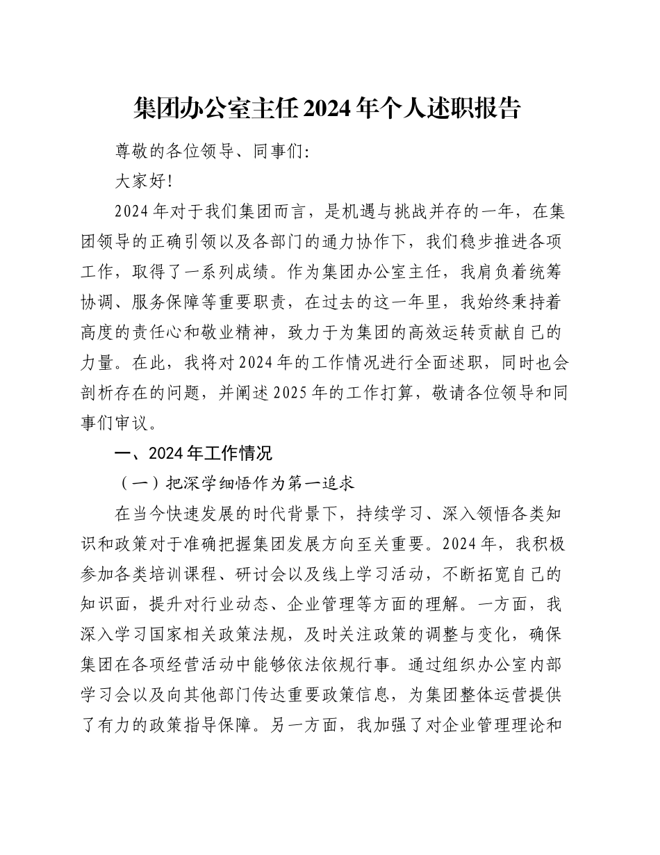 集团办公室主任2024年个人述职报告_第1页