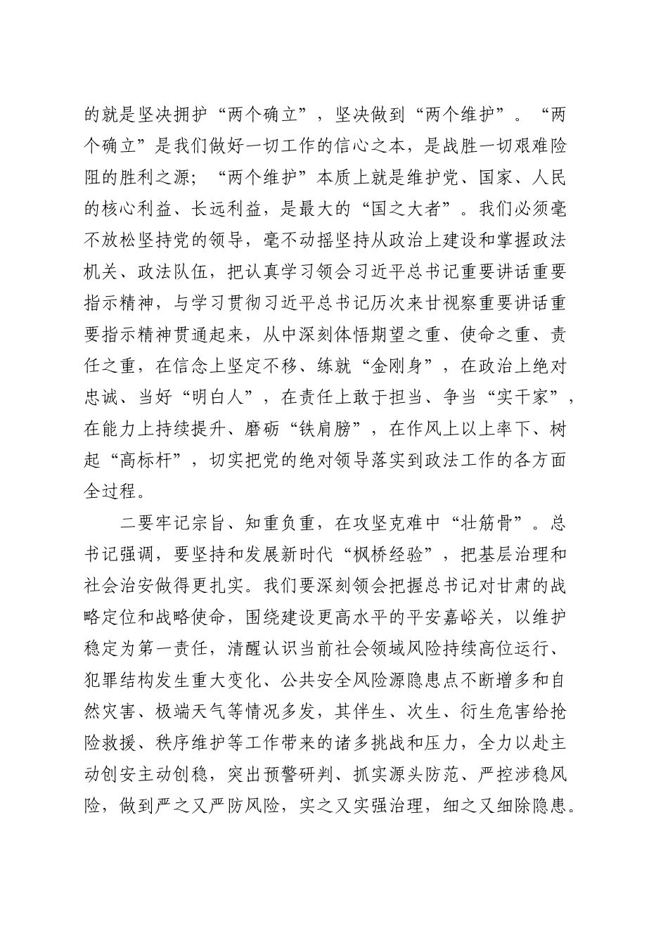 政法系统学习贯彻总书记视察甘肃重要讲话精神研讨发言_第2页