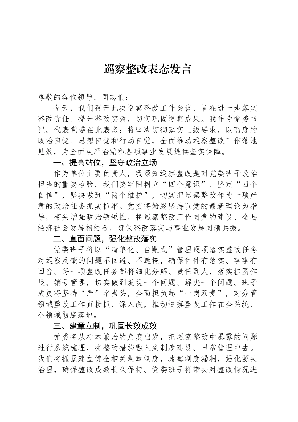 巡察整改表态发言_第1页