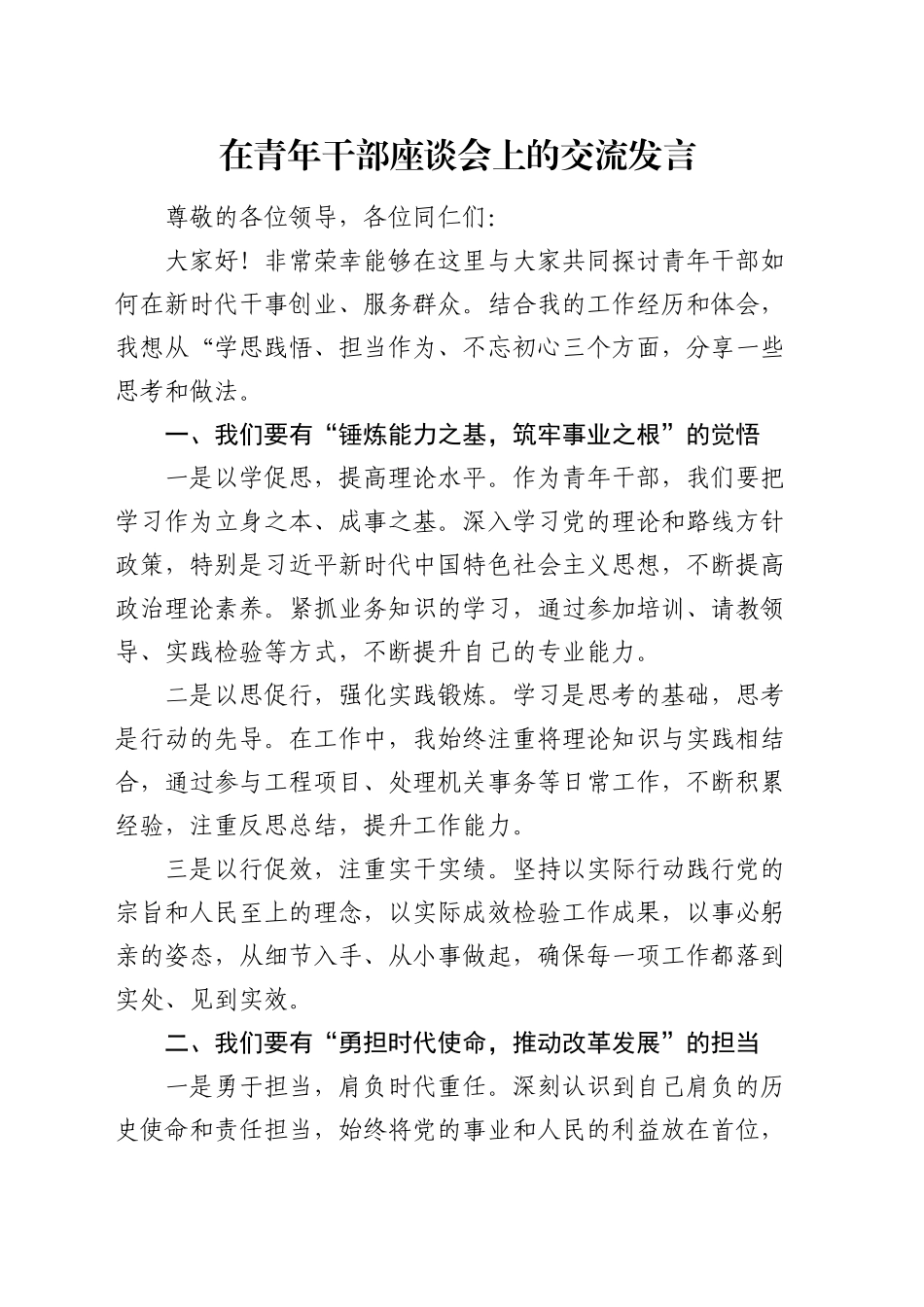 在青年干部座谈会上的交流发言2_第1页