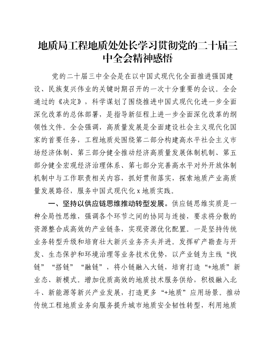 地质局工程地质处处长学习贯彻党的二十届三中全会精神感悟_第1页