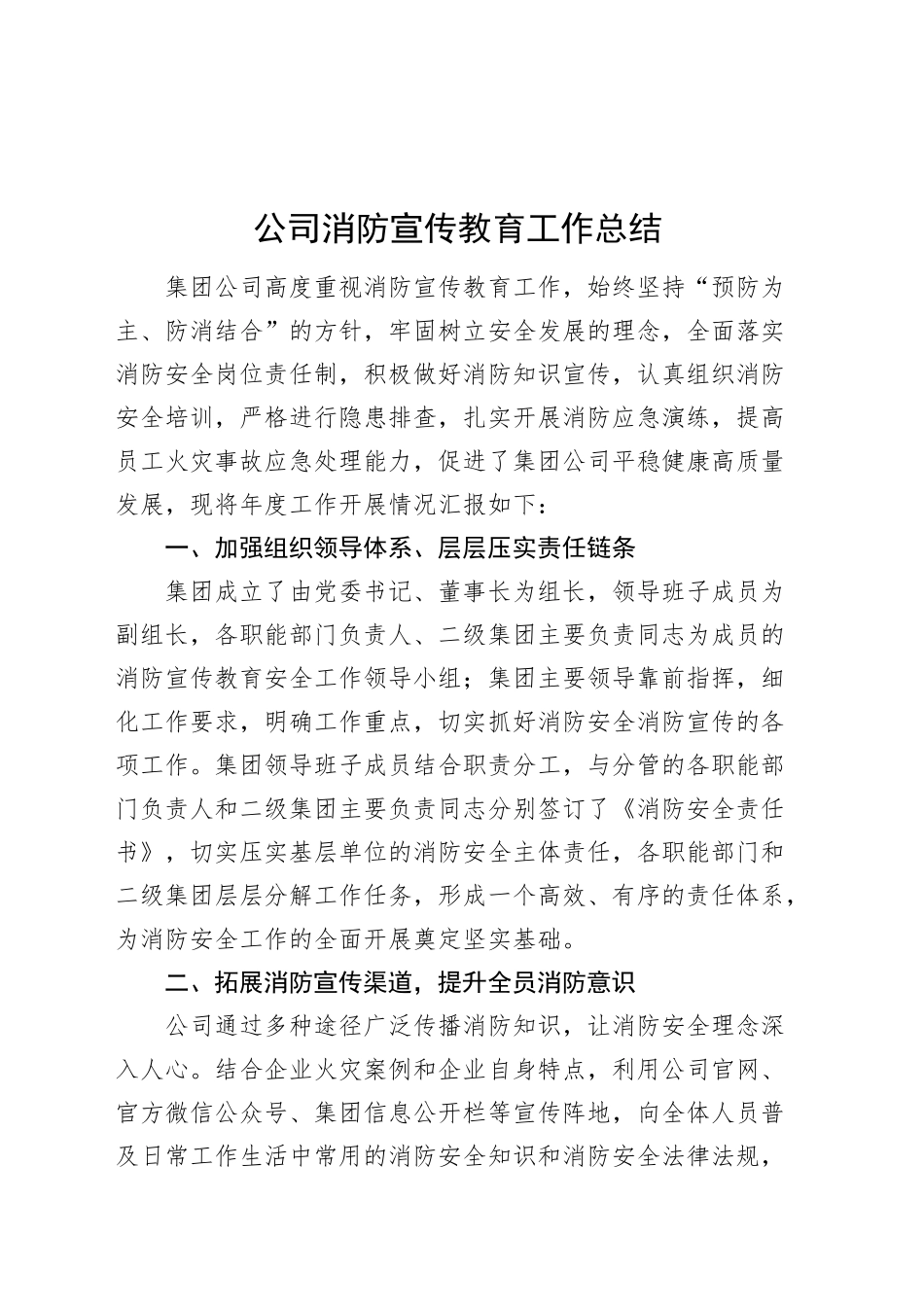 公司消防宣传教育工作总结企业汇报报告20241113_第1页