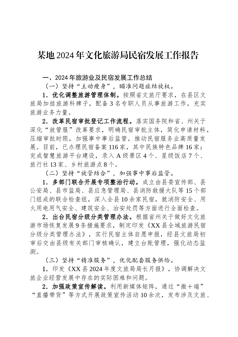 某地2024年文化旅游局民宿发展工作报告_第1页