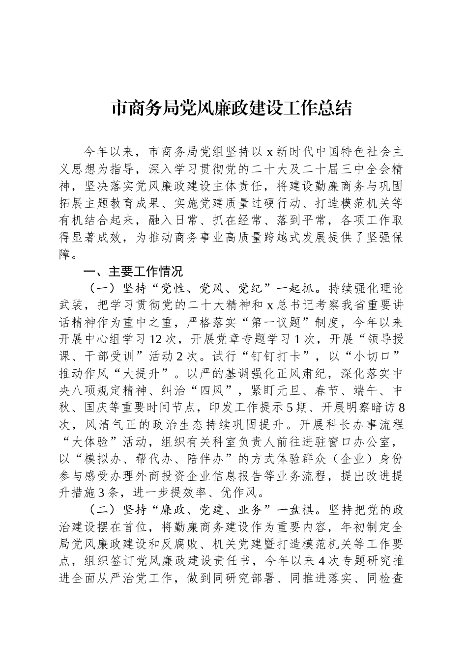 2024年市商务局党风廉政建设工作总结_第1页