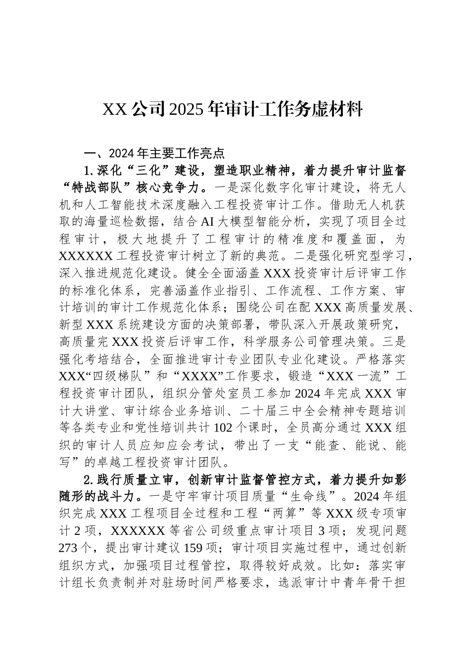 XX公司2025年审计工作务虚材料_第1页