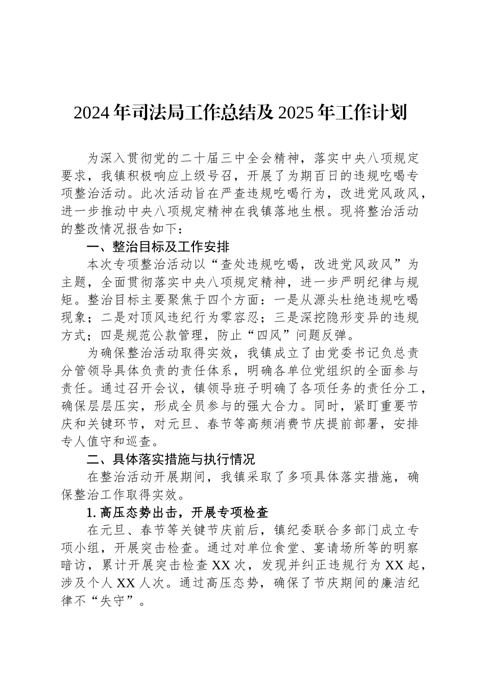 2024年司法局工作总结及2025年工作计划_第1页