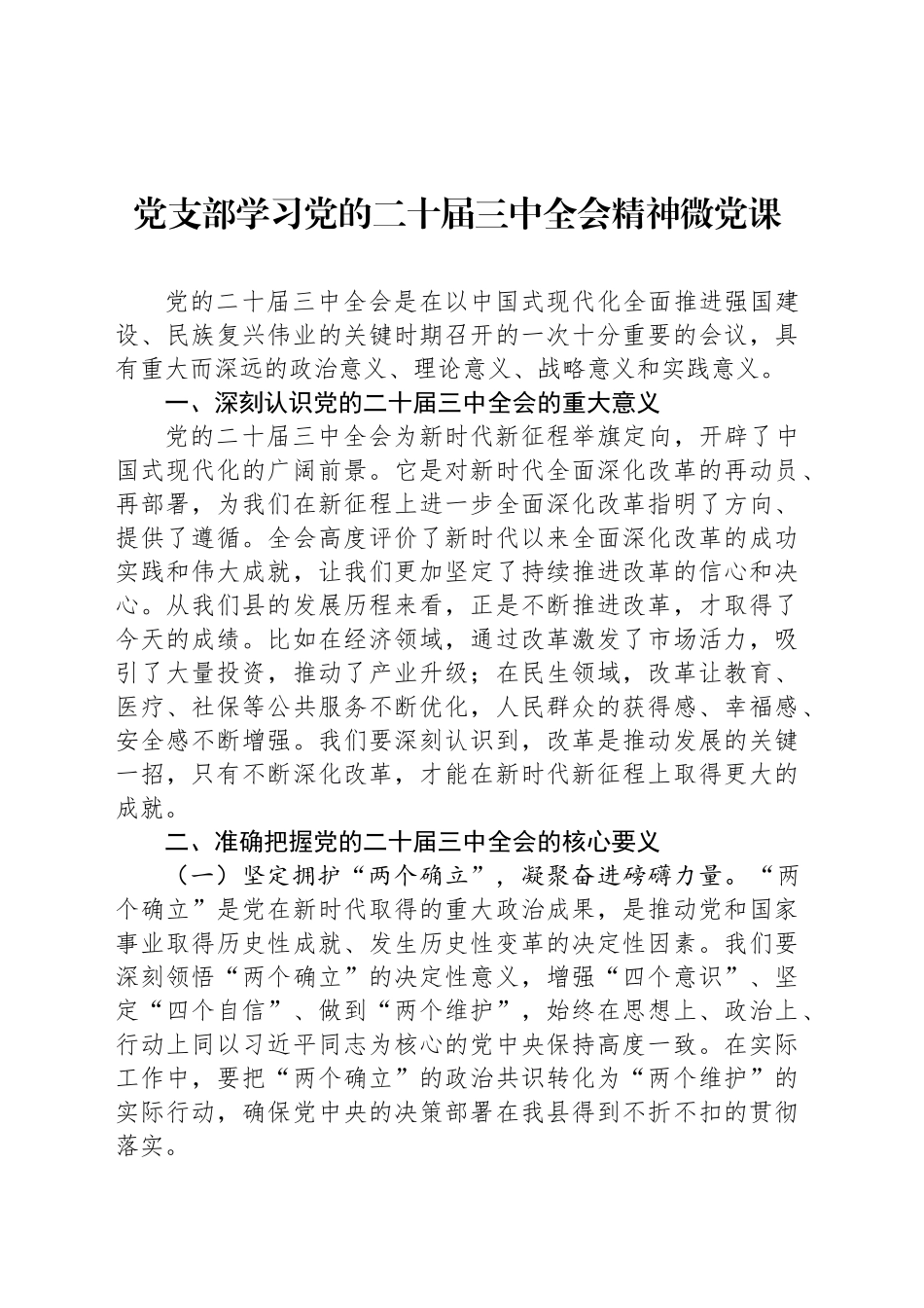 党支部学习党的二十届三中全会精神微党课_第1页