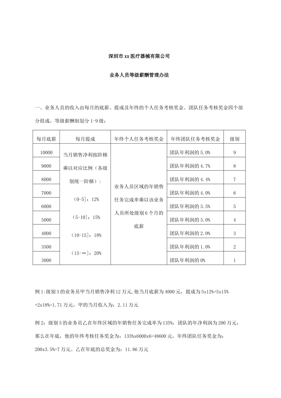 医疗器械有限公司业务人员等级薪酬方案及晋升制度_第1页