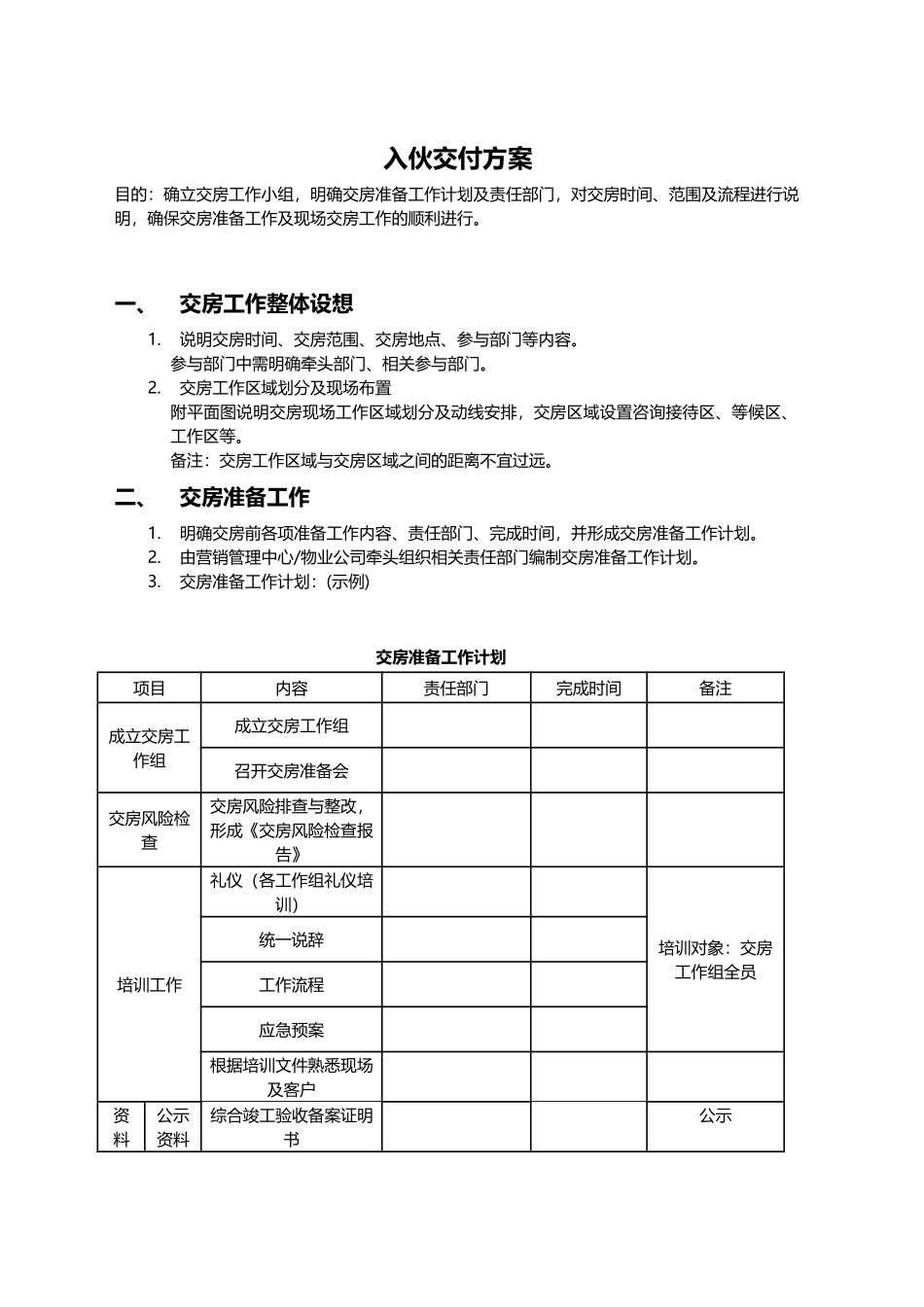地产入伙交付方案（模版）_第1页