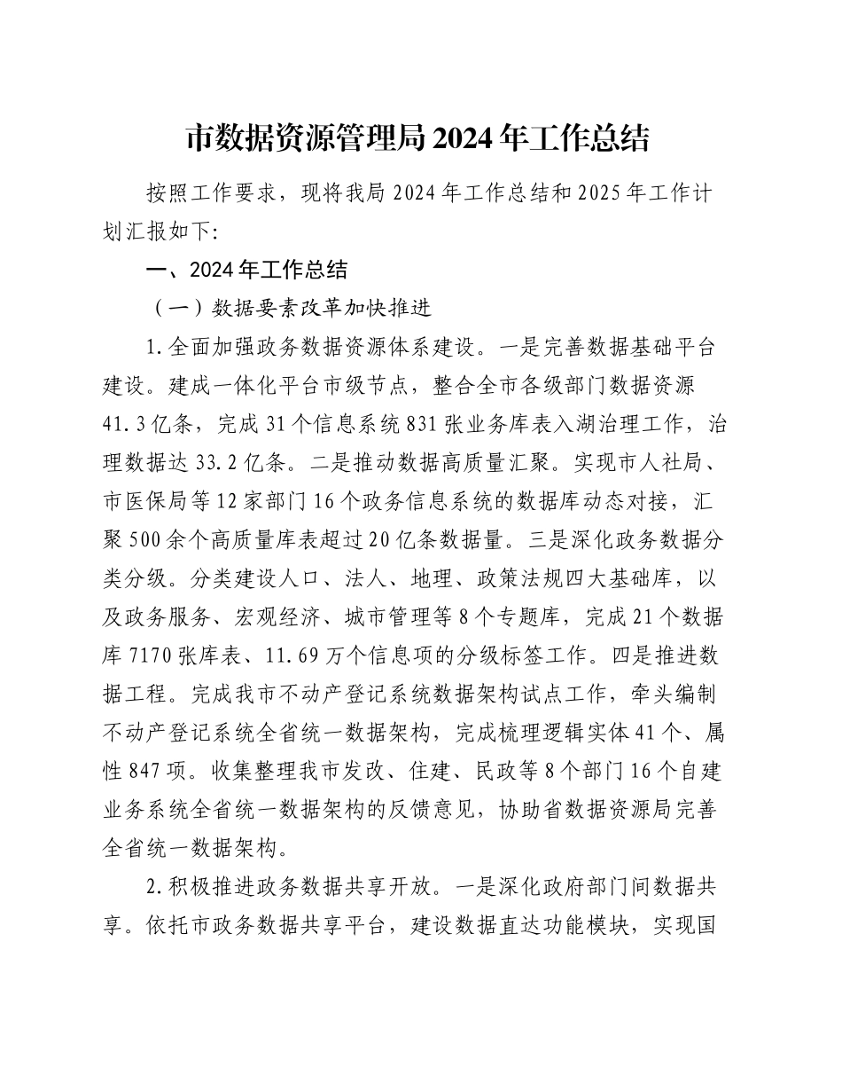 市数据资源管理局2024年工作总结_第1页