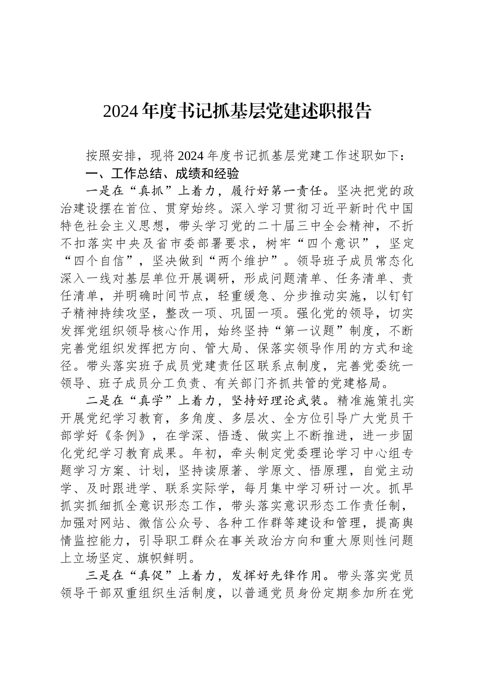 2024年度书记抓基层党建述职报告_第1页