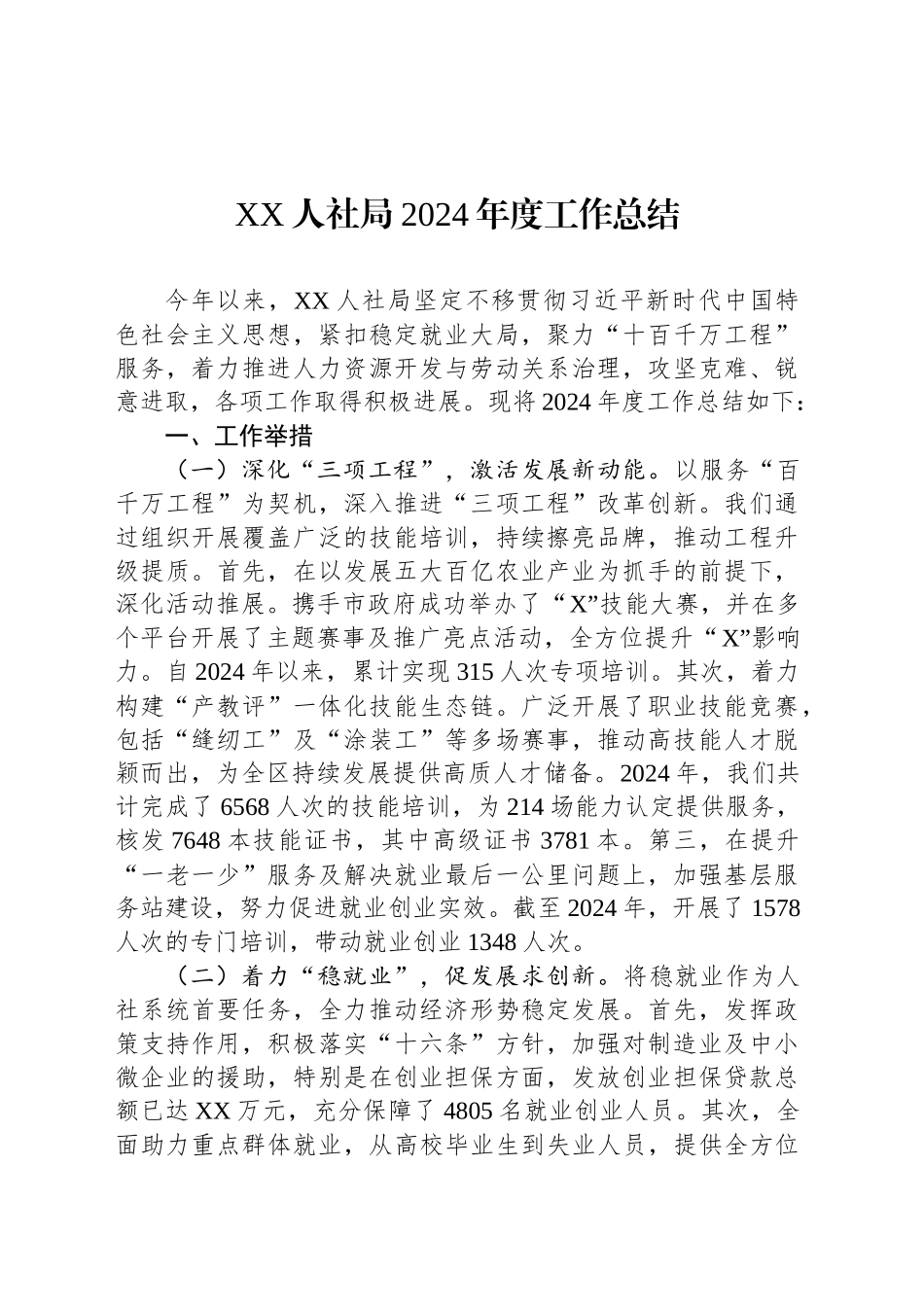 XX人社局2024年度工作总结_第1页