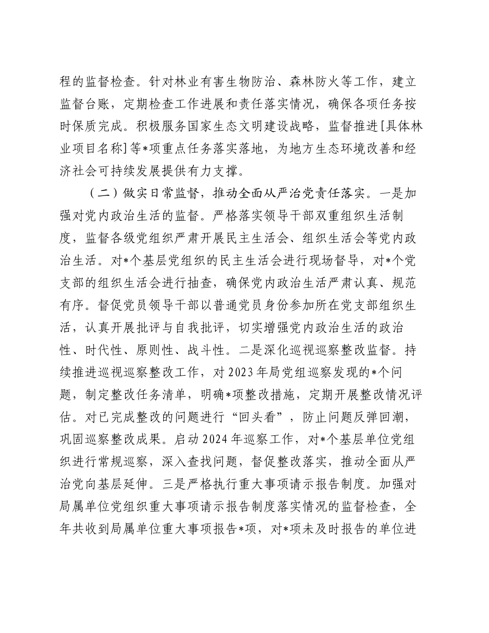 市纪委监委派驻市林业局纪检监察组2024年履行全面从严治党监督责任情况报告_第2页