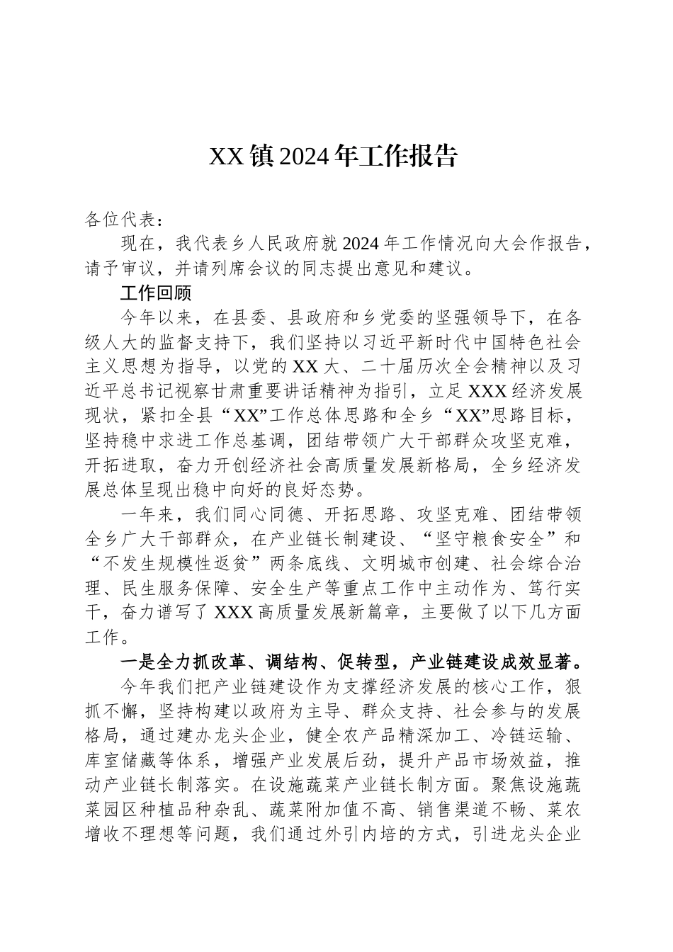XX镇2024年工作报告_第1页